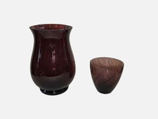 Vintage Amethyst Ridged Vase & Hazel Atlas Moroccan Bowl See Photo For Mfg Flaw picture