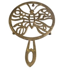 Vtg Brass Butterfly Trivet Footed Handle 9