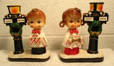 VINTAGE BLUME  HAPPY HOLIDAY  CHOIR/CAROLER CHILDREN LIGHT POST CANDLE HOLDER picture