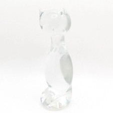 Vintage Clear Glass Cat Figurine Art Handmade Kitty Kitten Lover Animal Gift picture