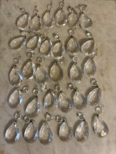 Lot 30 Crystal Glass Prisms Faceted Tear Drop for Chandelier VTG 2.5” picture