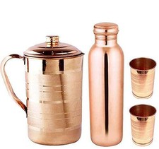 100% Pure Copper Jug Pitcher Glass Tumbler With Bottle Set For Health Benefits picture