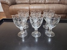 Heisey Moonglo Moonglow Cut 1540 Stem Heavy Pressed Water Goblets Set of 6 picture