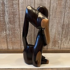 Vintage Abstract Wooden Hand Carved Sculpture Dark And Light Brown picture