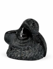 Vintage Aardvark Soapstone Swan Goose Sculpture Black Carved Canada picture