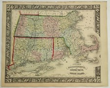 1862 Mitchell's Huge Hand Tinted County Map MASSACHUSETTS CONN. RHODE ISLAND picture