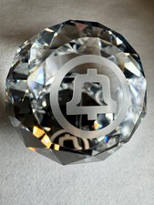 Vintage Bell System Telephone Company Circled Logo Crystal Paperweight ~ 1.5” picture