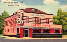 Van's Cafe, BRAINERD, Minnesota Linen Advertising Postcard - Curt Teich picture