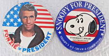2 VTG (SNOOPY / FONZIE) For President Pin Buttons picture