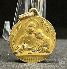 by Tairac France 1927 Communion Eucharistic Scene Art Nouveau, gold fix medal picture