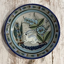 Signed Ken Edwards Pottery Bunny Dessert Plate Mexican Hand Painted 7” picture
