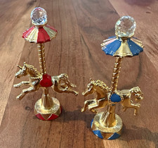 Vintage 1985 Spoontiques Carousel Horse Figurines Crystal Ball Pewter Pair picture