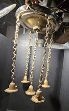 Antique Federal style Brass Flush Mount Drop Chain 5 Light Chandelier fixture picture