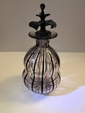 Murano Perfume bottle Black stripe Red Latticino Ribbon Glass Venice picture