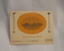 Rare U.S.S. Medusa, November 23, 1939 Thanksgiving Day Menu picture