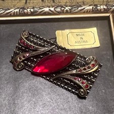 Vintage Austrian Red Stone Gold Brooch Antique Jewelry Collectible picture