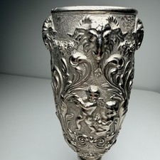 Ornate Vintage Baroque Goblet Cherub Ram Head Relief Cast Metal Decorative picture