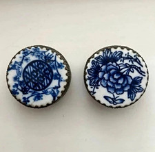 Pair of Vintage Chinese Blue & White Porcelain Trinket Pill Boxes Mirrored picture