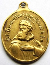 St. Francis Assisi & St. Anthony Padua Antique Bronze Holy Medal ca.1850 Pendant picture