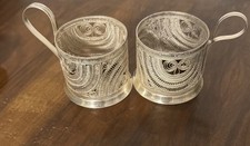 Antique Glass Holder PODSTAKANNIK FILIGREE Melchior cup tea Soviet Russian picture