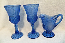 1976 Avon Fostoria Colbalt Blue Glasses & Pitcher George & Martha Mt. Vernon picture