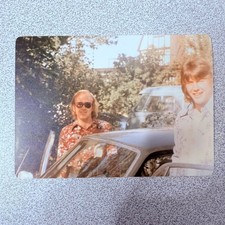 Men with Cars 1970s Snapshot Photograph VW Bus Auto Americana Candid picture
