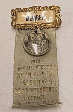 1909 Detroit Railway Telegraph Superintendents Railroad Celluloid Medal & Ribbon picture