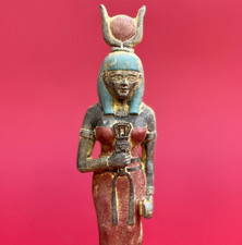 Egyptian Artifacts Rare Authentic Pharaonic Statue Egyptian Goddess Hathor BC picture
