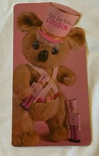 Used 1960s Hallmark Photo Birthday Greeting Card Pink Teddy Bear Cousin picture