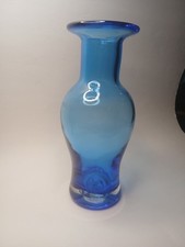 Handblown  Blue Vase With Beautiful Details  Heavy Glass picture