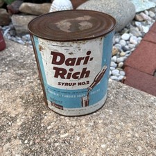Vintage Soda Tin Syrup Can Rare Dari-Rich Chocolate Drink No. 2 1930s 6.25x7” picture