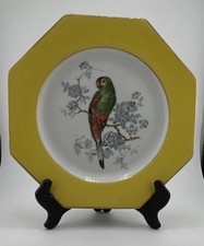 Bavaria Porcelain Octagon Collector Plate Yellow Rim Bird Theme Wedding German picture