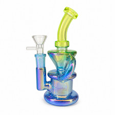 Lime Blue Iridescent Compact Glass Water Pipe 14mm 6~6.5 inch picture