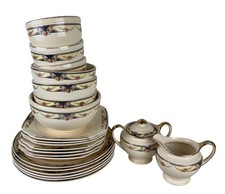 Vtg Universal Cambridge Camwood Ivory 22K Gold Rose China 22 Pc Set Crazed picture