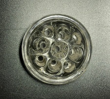 Round Clear Glass Flower Frog 9 Hole Floral Arrange Vintage Heavy Glass UV picture