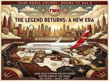 JC Wings 1:400 TWA Trans World Airlines B737-8 Max Fantasy Custom Diecast Model picture