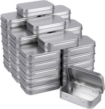 Metal Rectangular Empty Hinged Tins, Pack of 40, Silver picture