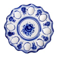 Gzhel Egg Dish Porcelain Deviled Egg Easter Plate Blue and White 11