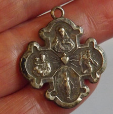 Sterling silver scapular Jesus Mary Joseph Saint Christopher cross pendant medal picture