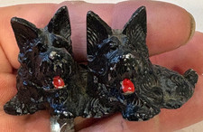 Vintage Pair Scottish Terrier Scotty Painted Dogs Cast Iron Metal Figurine picture