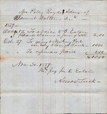 1859 NEWBURYPORT, MASSACHUSETTS antique accounting sheet EXPENSES PAID FOR TRIP picture