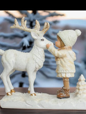 CHARMING DEER AND LITTLE GIRL FIGURINE, VINTAGE CHRISTMAS picture