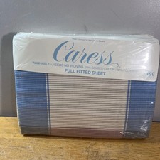 Caress Stevens Full Fitted Sheet Vtg Blue Tan Mauve Plaid Composition II USA NIP picture