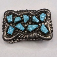 Vintage Zuni G & L Leekity Turquoise Sterling Belt Buckle picture