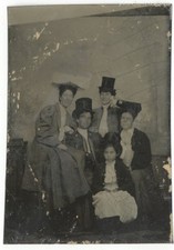 Wealthy Family Wearing Top Hats Portrait 1870 Black Overcoat Tintype Photo Q9801 picture