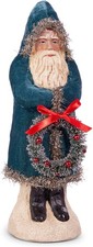 Raz Imports Blue Velvet Santa Claus with Wreath Belsnickle Christmas Figure 12