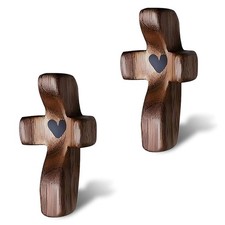 Vrouwengeld 2Pcs Wooden Pocket Cross My Heart, Stress Relief Cross Fidget, Wo... picture