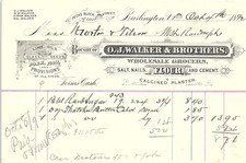 1892 Burlington VT Wholesale Grocers O.J. Walker Billhead picture