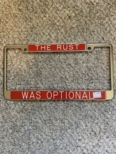 Vintage Metal Chrome Enamel License Plate Frame The Rust Was Optional Nos picture