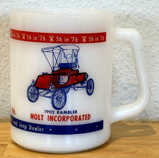 VINTAGE NOLT INCORPORATED CAR DEALER B'DAY FEDERAL MILK GLASS ADVERTISEMENT MUG picture